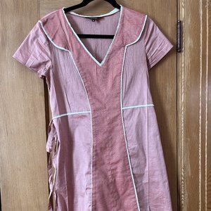Pleated Pink Cotelac Dress with Pockets